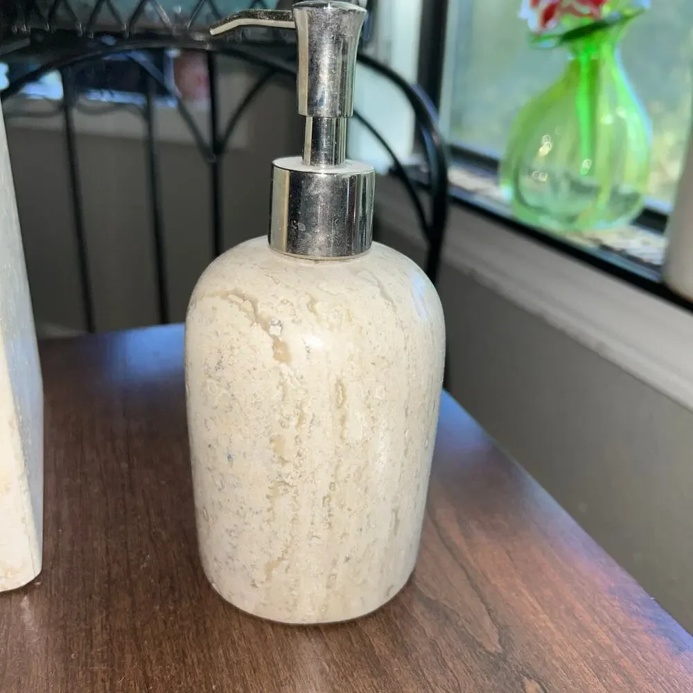 Natural travertine stone bathroom liquid soap dispenser tissue box cover